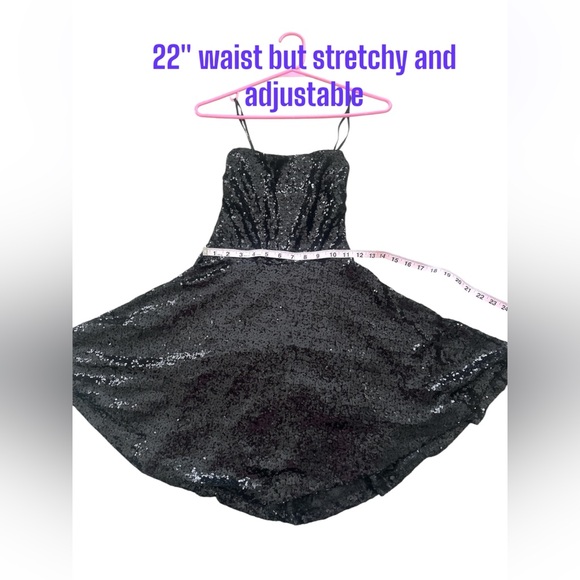 Windsor Black Sequin spaghetti Strappy Skater Party Mini Dress sz M Like New - Picture 16 of 17